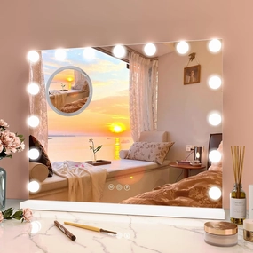 Vanity Mirror with Lights, 24" x 22" Makeup Mirror with Light, Lighted Vanity Mirrors with 15 Dimmable LED Bulbs, 3 Color Modes, Light up Mirror with Touch Control for Bedroom, Tabletop