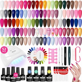 VANREESA Gel Nail Polish Kit with U V Light 52 Pcs Gel Polish Nail Set 36 Colors Nail Polish Set   Base and 3 Effects Top Coat with Manicure Tools Complete DIY Nail Kit Gifts for Women Girls