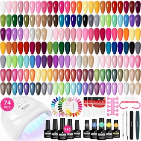 VANREESA Gel Nail Polish Kit with U V Light 74 Pcs Gel Polish Nail Set 56 All Season Colors Nail Polish Set   Base and 4 Effects Top Coat with Manicure Tools Complete Nail Kit Gifts for Women