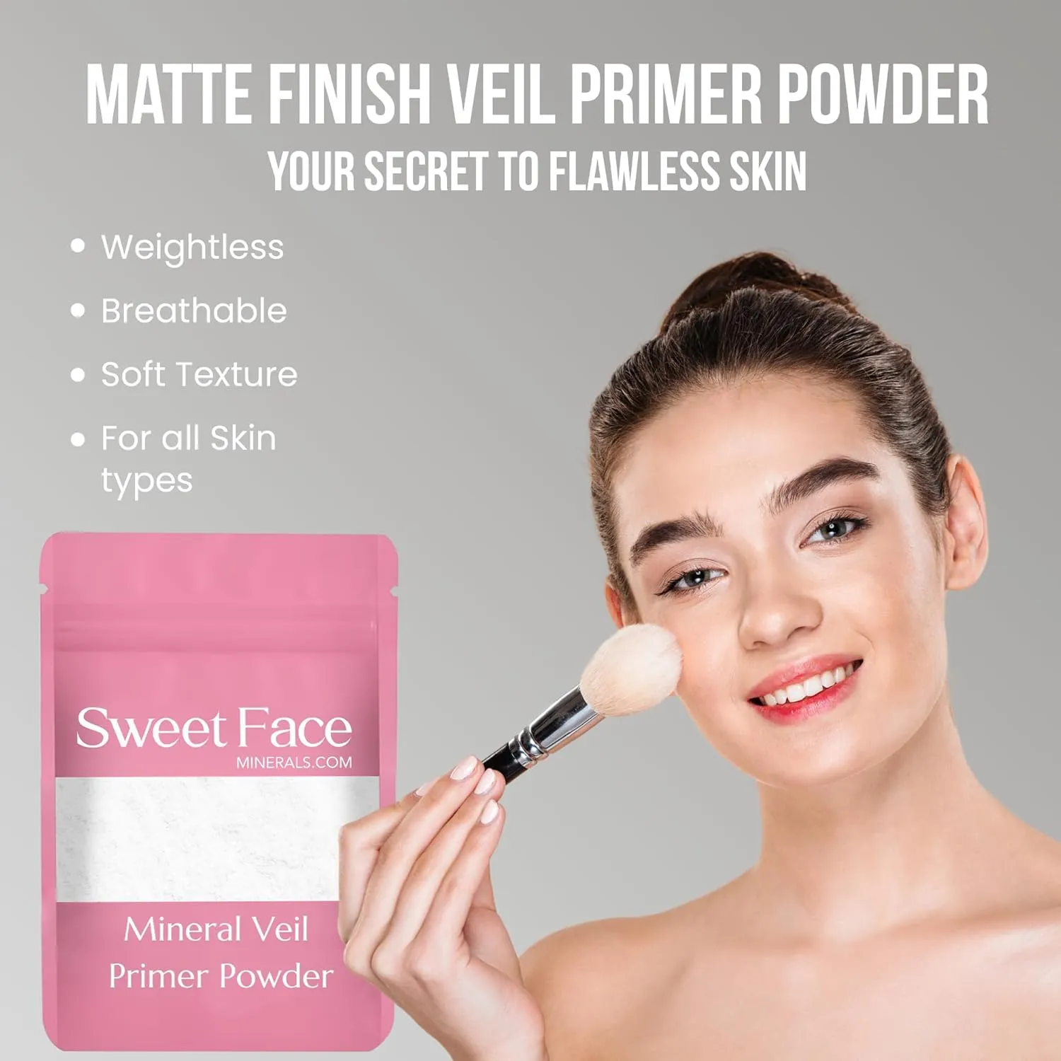 VEIL PRIMER BULK POWDER (8oz Refill Pouch) Matte Loose Minerals SPF 20 Oil Control Blurs Bare Face Extends Makeup Wear Melts Clear for Flawless Prep Before and Illuminating Setting Finish After