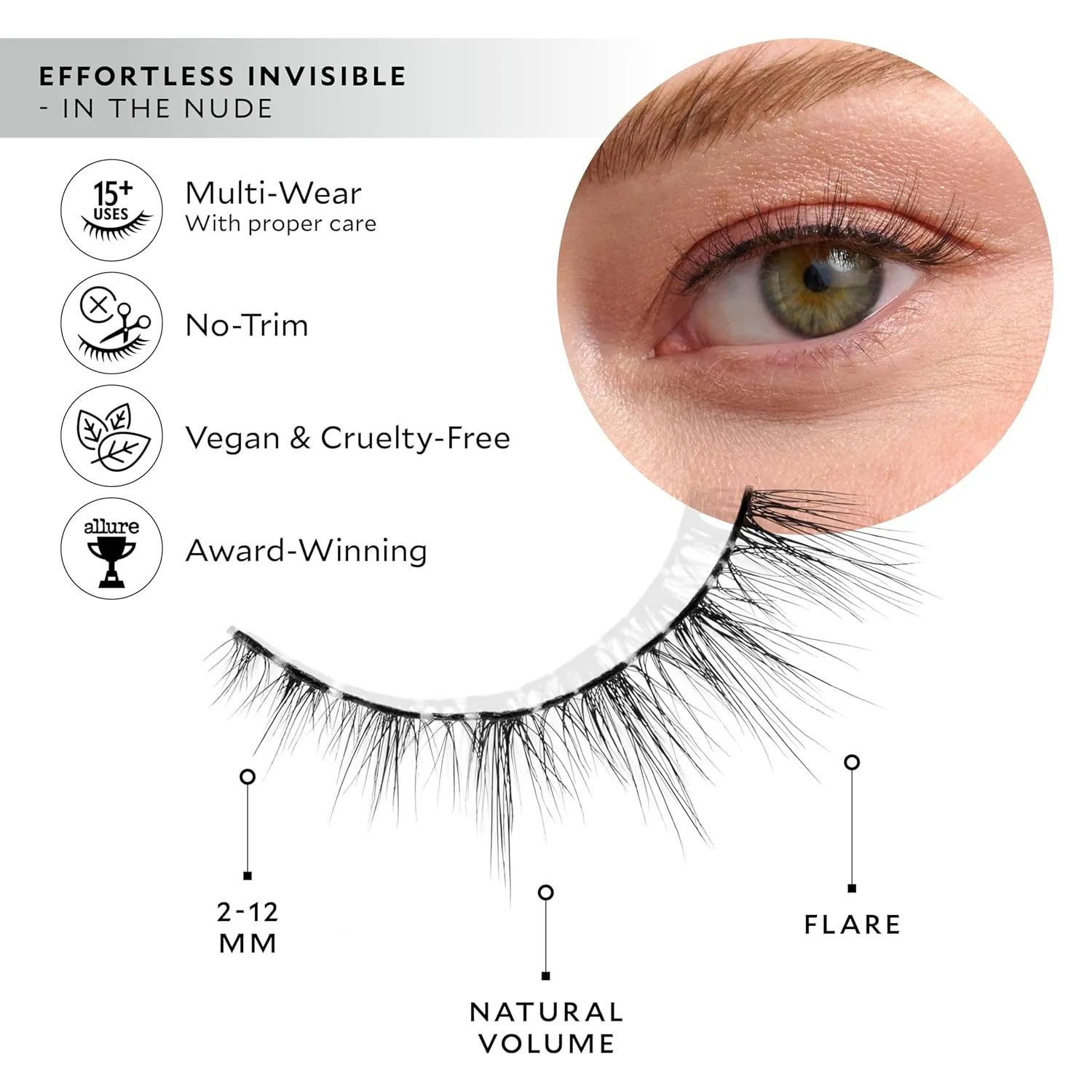 Velour Effortless Invisible Lashes, Lash Extension Look, Natural Looking False Eyelashes, Reusable Fake Lashes, Fluffy & Lightweight No Trim Eyelashes, Vegan, Glue not included (In the Nude)