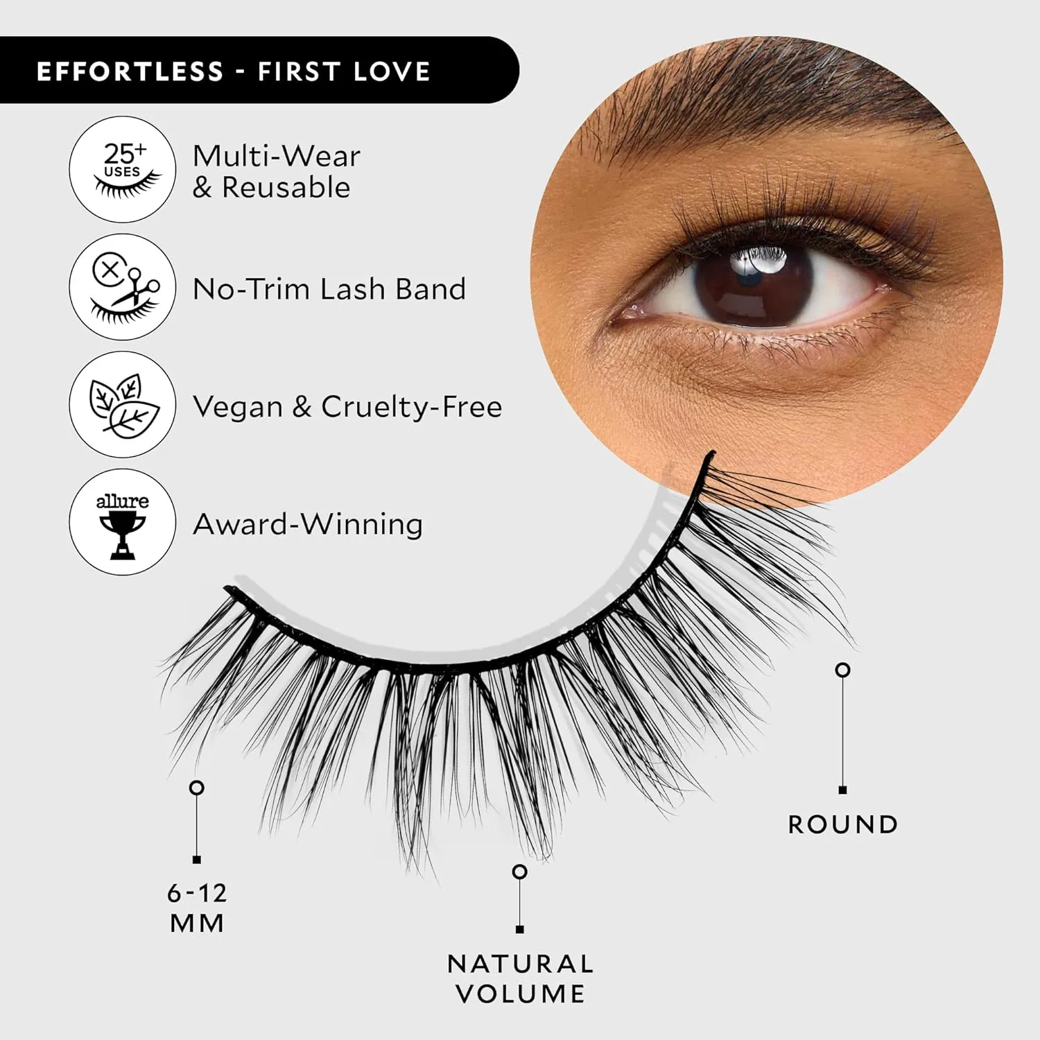 Velour Effortless Lashes, Natural Looking False Eyelashes, Fluffy & Lightweight No Trim Eyelashes, Reusable Fake Lashes For All Eye Shapes, Vegan & Cruelty-Free, Lash Glue not Included (First Love)