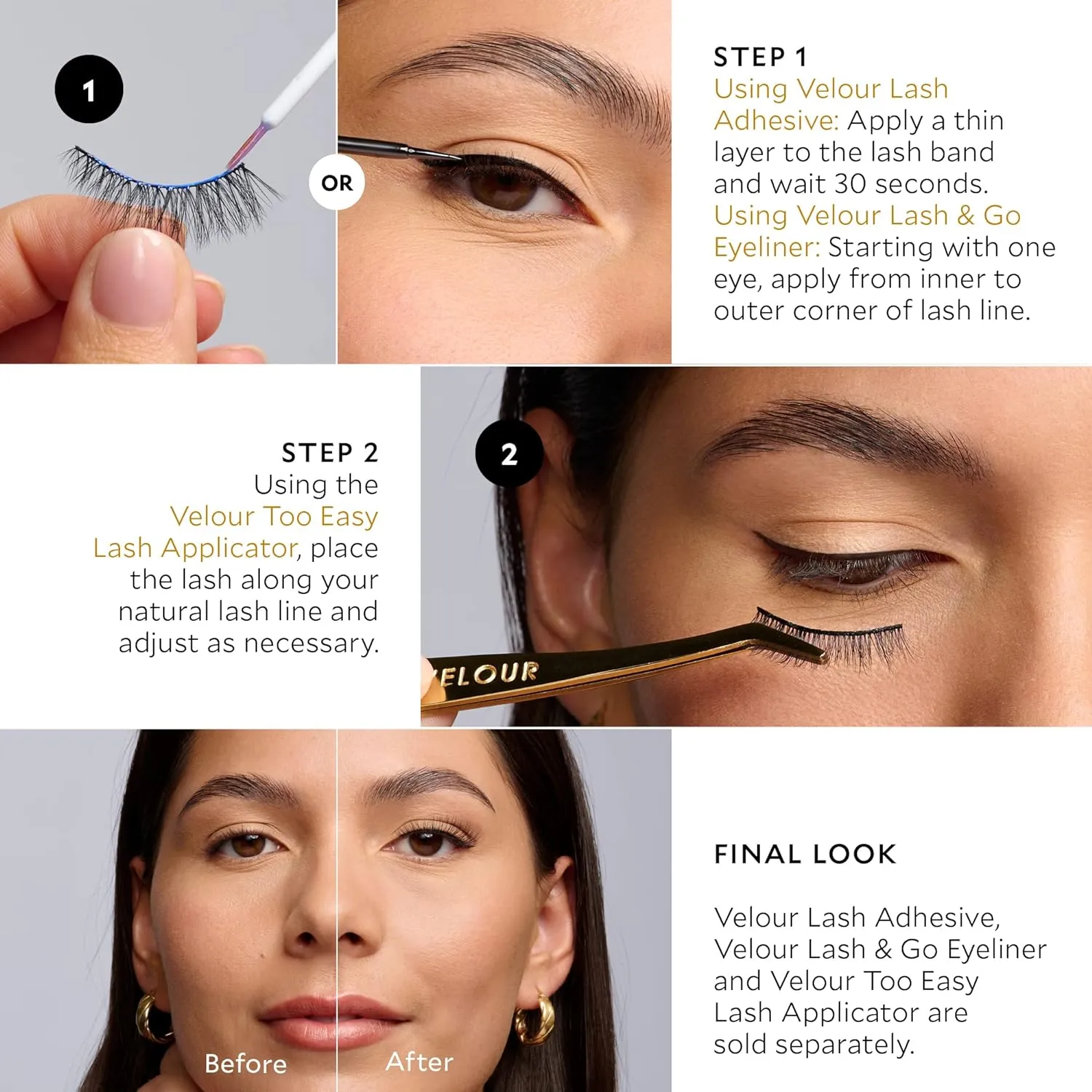 Velour Effortless Lashes, Natural Looking False Eyelashes, Fluffy & Lightweight No Trim Eyelashes, Reusable Fake Lashes For All Eye Shapes, Vegan & Cruelty-Free, Lash Glue not Included (First Love)