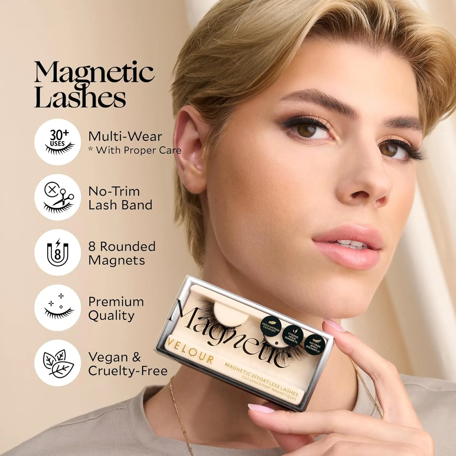 Velour Magnetic Eyelashes, Luxurious False Lashes, Reusable Eyelashes, Wear up to 30x & Vegan, All Eye Shapes, Natural Lashes, Magnetic Eyeliner not Included (She's A Magnet)