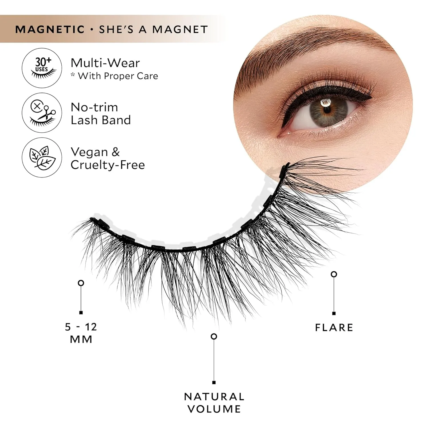 Velour Magnetic Eyelashes, Luxurious False Lashes, Reusable Eyelashes, Wear up to 30x & Vegan, All Eye Shapes, Natural Lashes, Magnetic Eyeliner not Included (She's A Magnet)