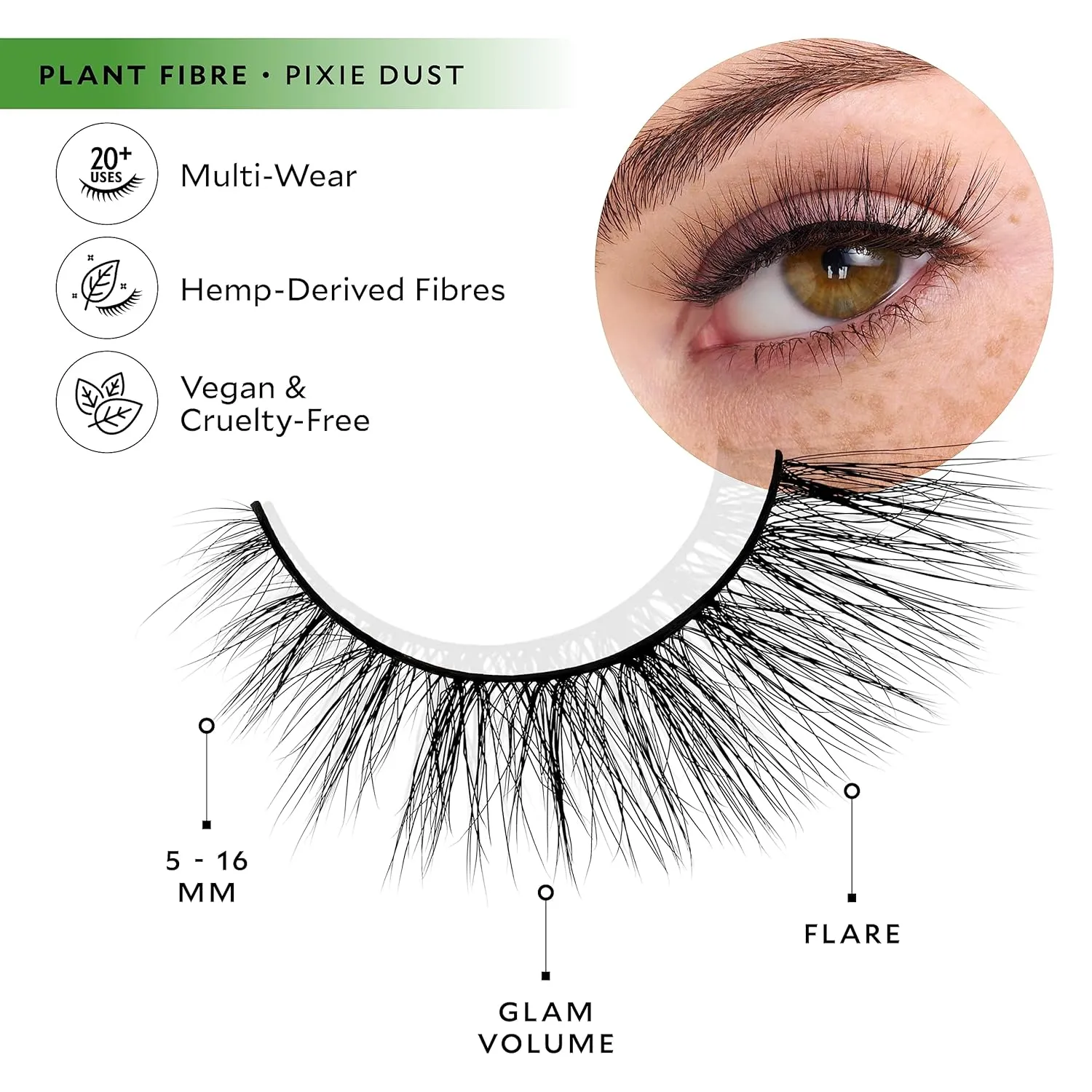 Velour Plant Fibre Eyelashes – Luxurious Hemp-Derived False Lashes - Lightweight, Reusable, Handmade Fake Lash Extensions - Wear up to 25 Times - 100% Vegan, Soft, All Eye Shapes – Pixie Dust