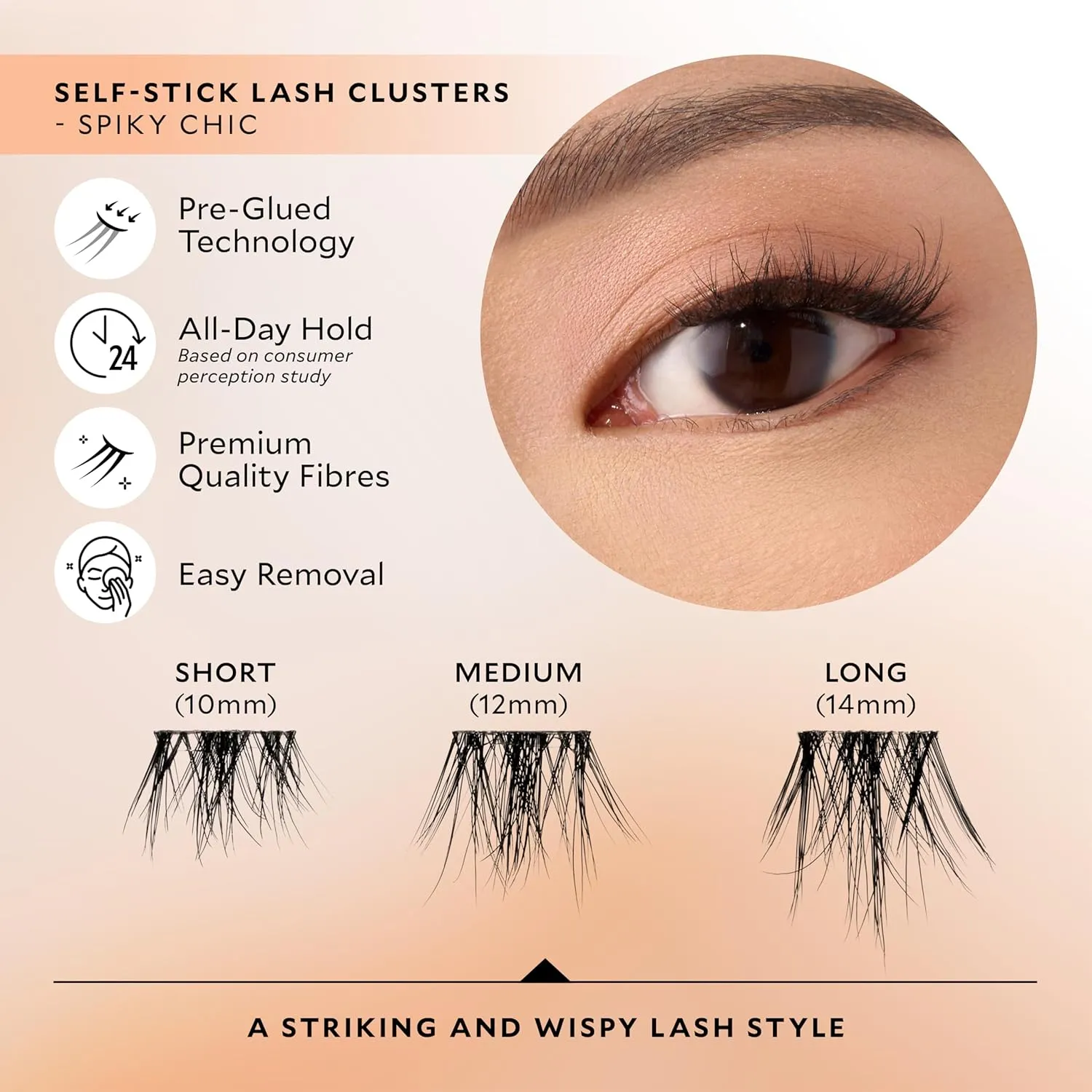 Velour-Xtensions™ Self-Stick Lash Clusters Kit, Self Adhesive Eyelashes, Includes 12 Eyelash Clusters & Applicator, Comfortable & Lightweight Lash Extensions (Spiky Chic)