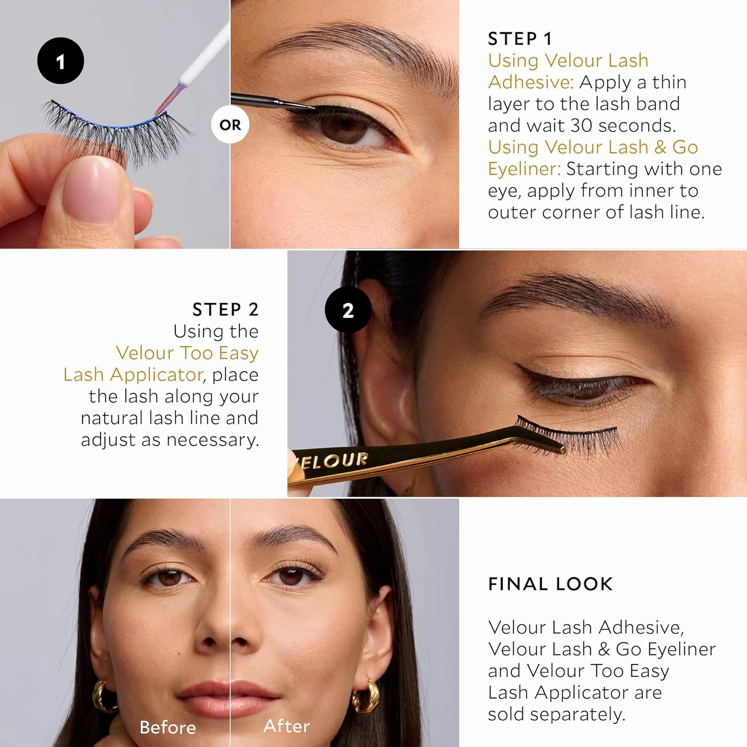 Velour Effortless Lashes, Natural Looking False Eyelashes, Fluffy & Lightweight No Trim Eyelashes, Reusable Fake Lashes For All Eye Shapes, Vegan & Cruelty-Free, Lash Glue not Included (Short & Sweet)