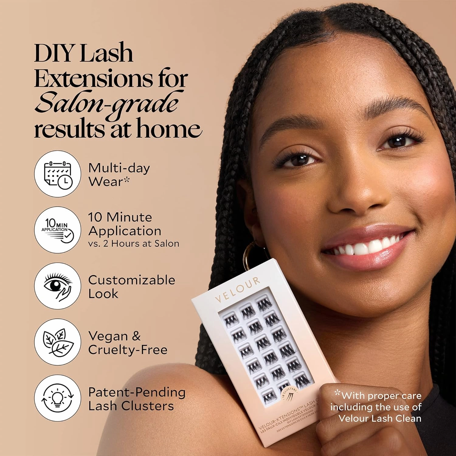 Velour-Xtensions™ Lash Clusters, 18 Individual Cluster Eyelash Extensions, Lightweight & Fluffy Lash Extensions, Soft & Comfortable Eyelash Clusters, Natural Lashes All Eye Shapes (Volume)