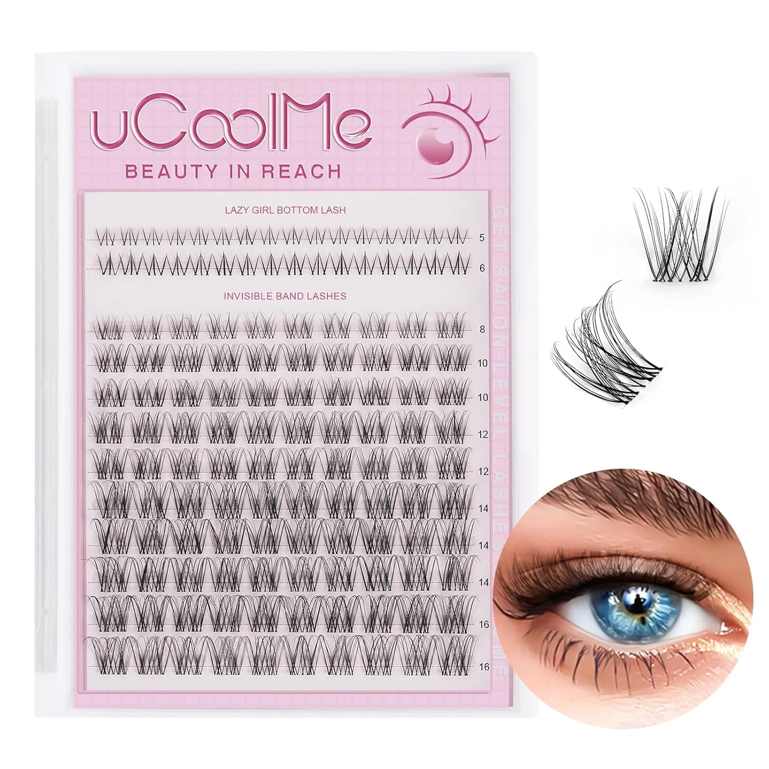Venus Lash Clusters 8-16mm with 5-6mm Bottom Lashes Natural Eyelash Clusters D Curl -WideSpan DIY Eyelash Extension Individual Fake Eyelashes Clusters with 0.05mm Ultra-Thin Invisible Lash Band