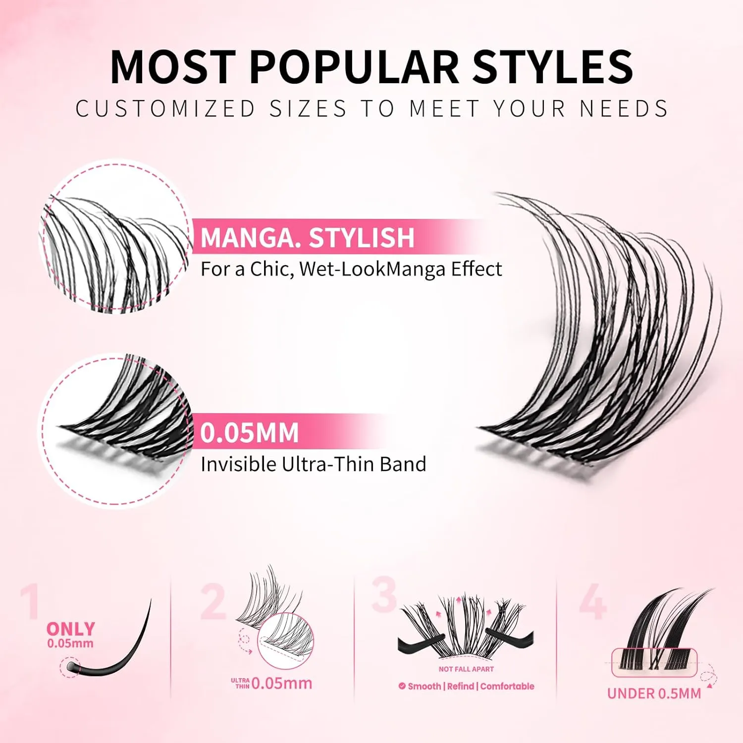 Venus Lash Clusters Wispy 10mm 90PCS D Curl Eyelash Clusters DIY Eyelash Extension 0.05mm Ultra Thin Invisible Lash Band(Venus,Only 10mm)