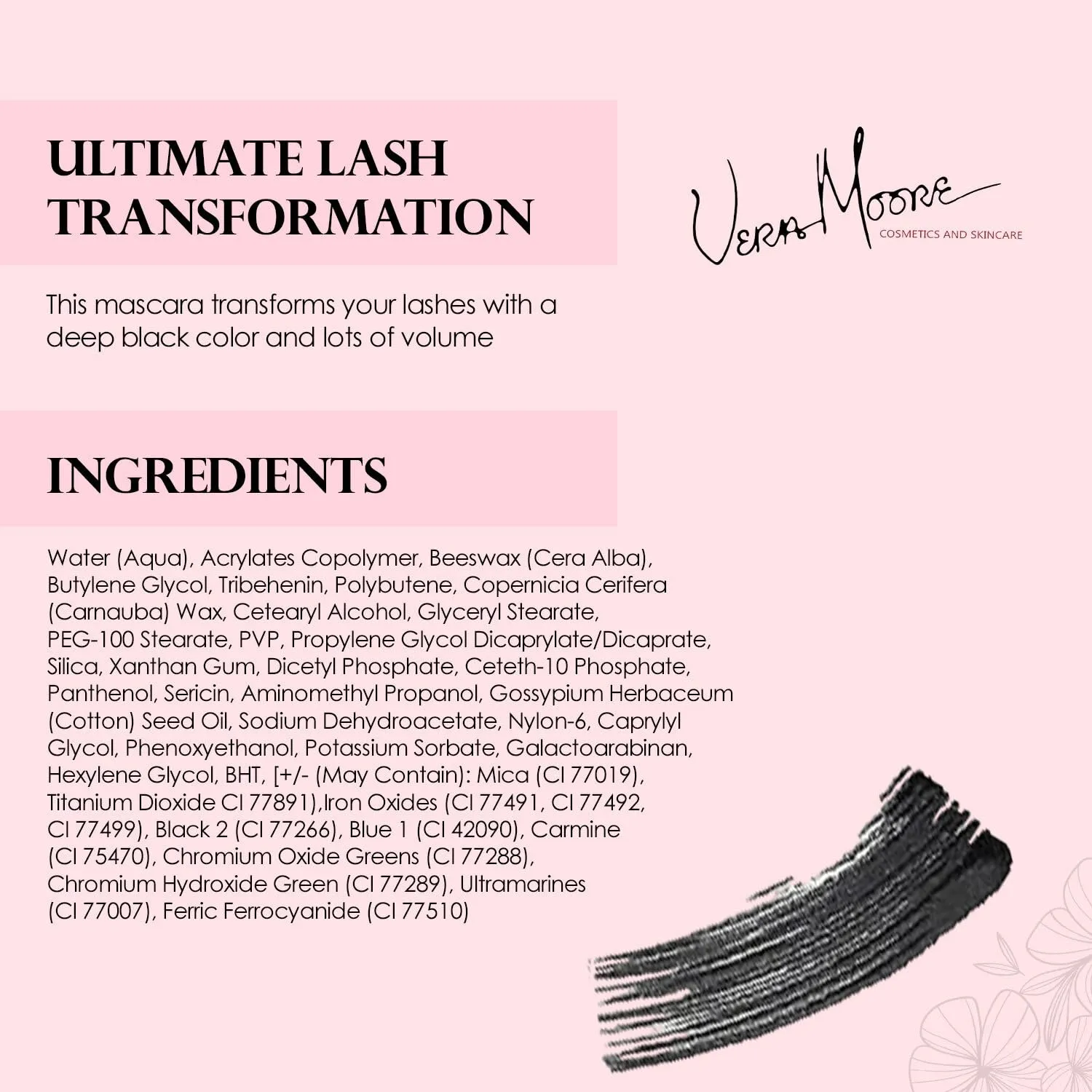 Vera Moore Mascara for Ultimate Volume & Long Lashes, Telescopic & Tubing Options, High-Definition Finish, Smudge-Proof, All-Day Wear, Easy Removal (Black, 0.28 oz)