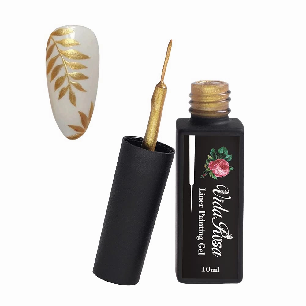 VidaRosa Gel Polish Liner Painting Pen for Nail Art Pattern Drawing, Nail Polish for Painting Striping Details for Nails, Professional Manicure Nail Salon Set, White/Black/Gold/Silver/Classic Red
