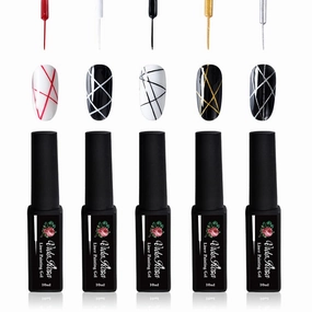 VidaRosa Gel Polish Liner Painting Pen for Nail Art Pattern Drawing, Nail Polish for Painting Striping Details for Nails, Professional Manicure Nail Salon Set, White/Black/Gold/Silver/Classic Red