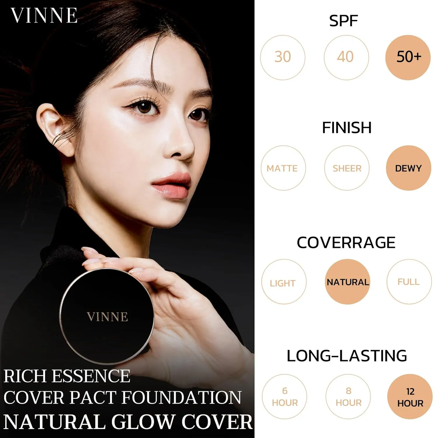 VINNE Korean Cushion Foundation, Lightweight, Essence Makeup Natural and Dewy Finish, 12-Hour Lasting Effect, 0.42 Oz- #21 Light Beige (Refill Not Included)