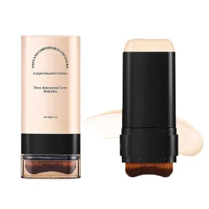 Vivien Beauty Foundation Stick, 2025 Korean Hydrating Lightweight Foundation Stick with Brush, Double Head Foundation Make-Up Stick﻿, Flawless Eraser Foundation Stick (02#Nature)