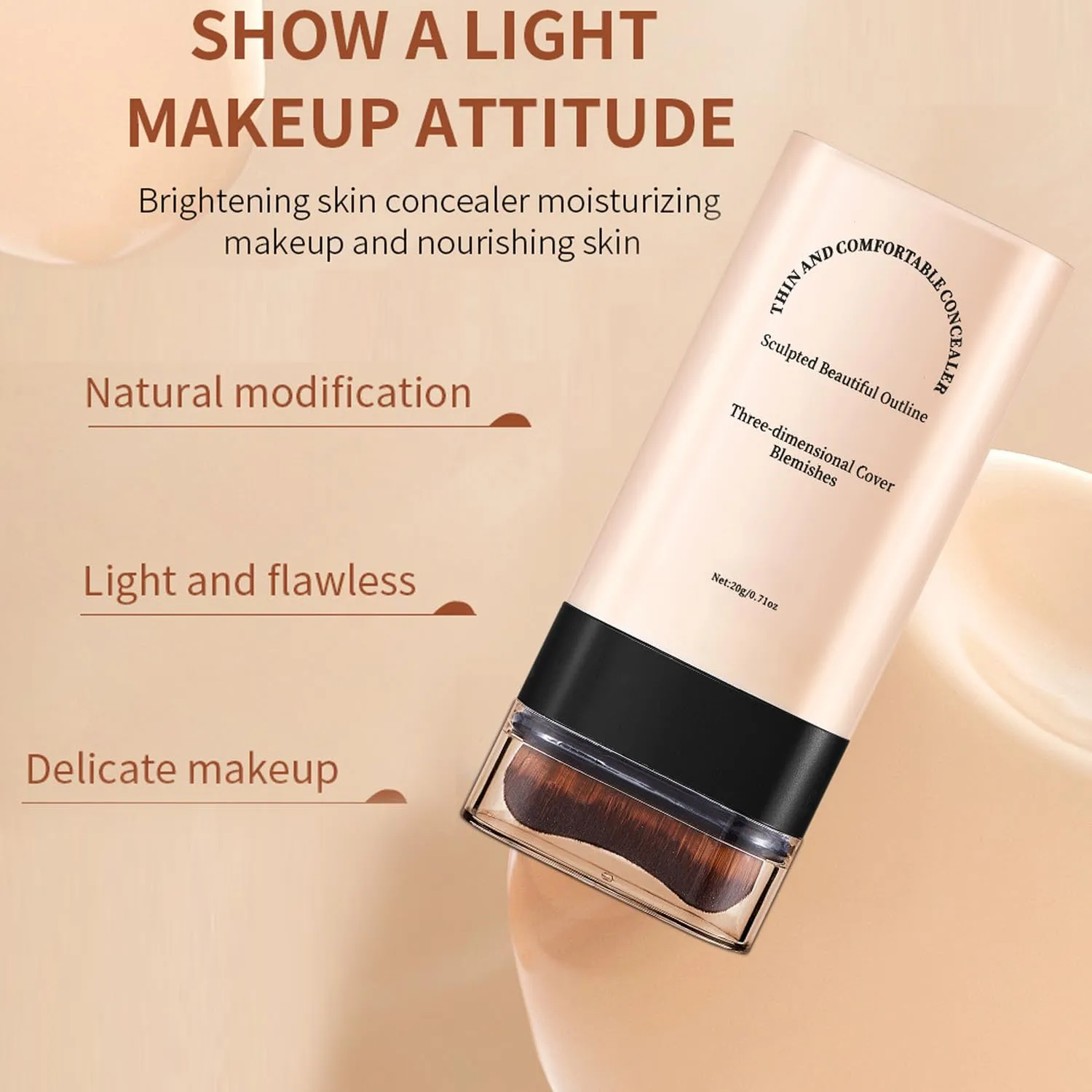 Vivien Beauty Foundation Stick, 2025 Korean Hydrating Lightweight Foundation Stick with Brush, Double Head Foundation Make-Up Stick﻿, Flawless Eraser Foundation Stick (02#Nature)