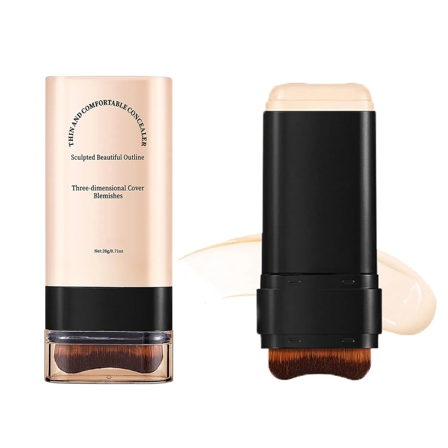 Vivien Beauty Foundation Stick, 2025 Korean Hydrating Lightweight Foundation Stick with Brush, Double Head Foundation Make-Up Stick﻿, Flawless Eraser Foundation Stick (02#Nature)