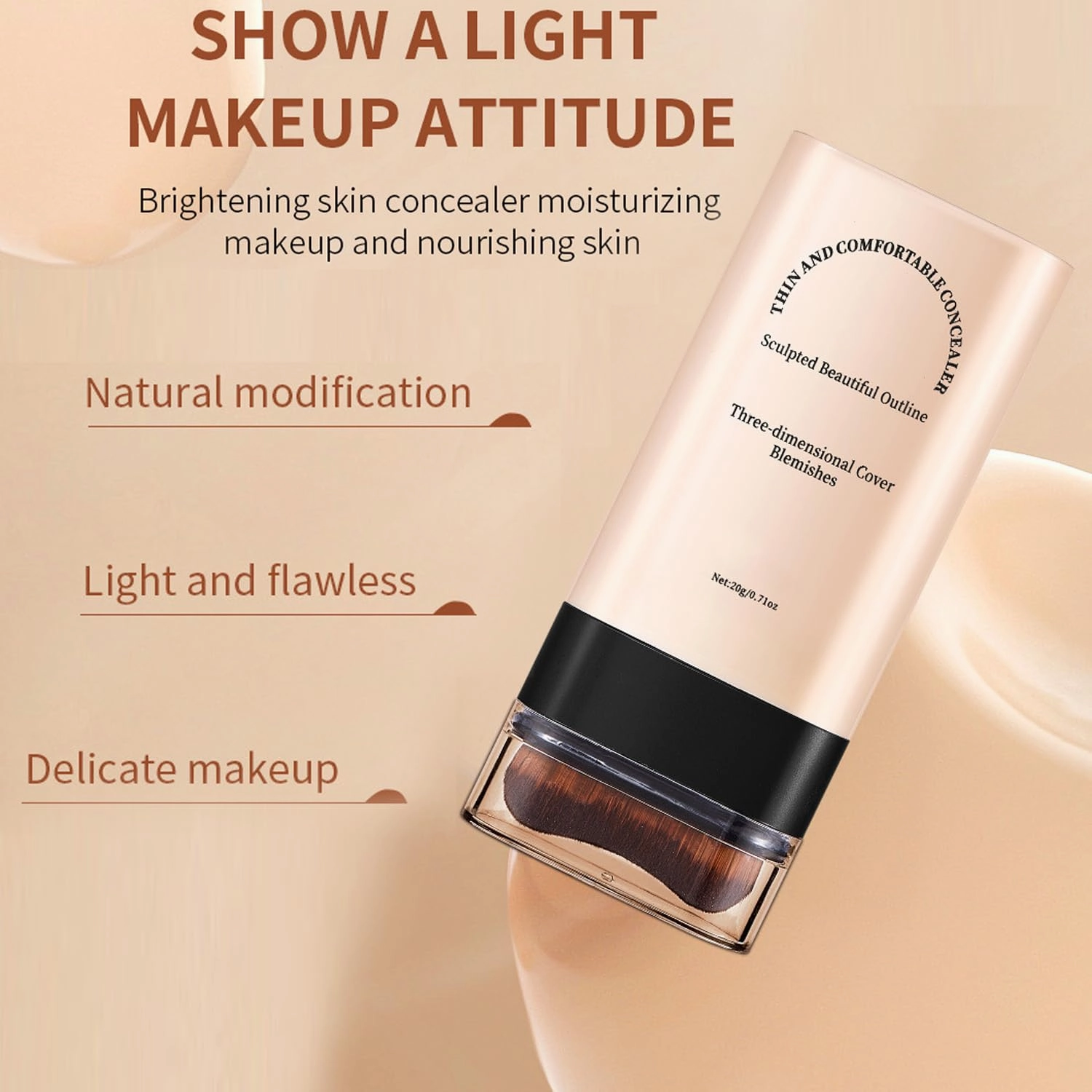 Vivien Beauty Foundation Stick, 2025 Korean Hydrating Lightweight Foundation Stick with Brush, Double Head Foundation Make-Up Stick﻿, Flawless Eraser Foundation Stick (04#Wheat)