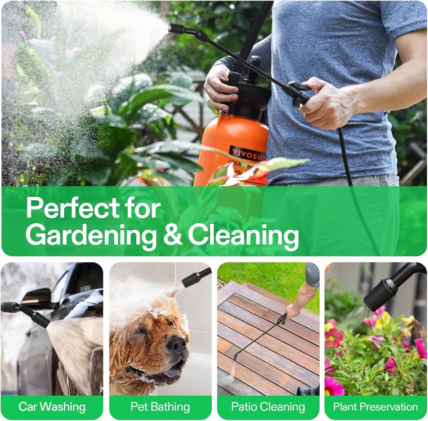 VIVOSUN 1.35-Gallon Pump Pressure Sprayer, Pressurized Lawn & Garden Water Spray Bottle with Adjustable Shoulder Strap, for Spraying Plants, Garden Watering and Household Cleaning