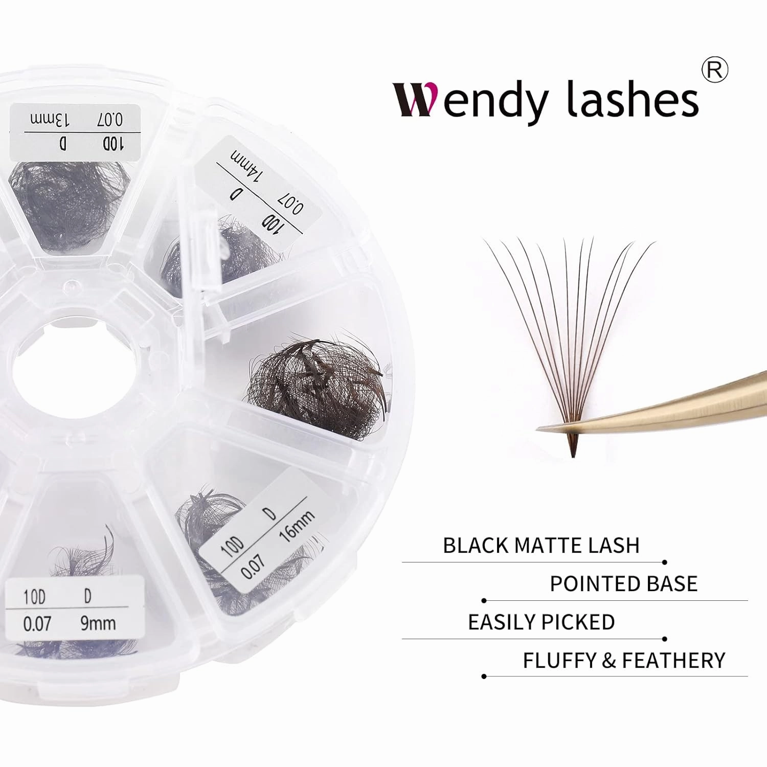 Volume Lash Extensions 10D Brown Premade Fans 500 PCS 0.07mm 9-16mm Mixed C/D Curl Short Stem Premade Volume Eyelash Extensions Pointed Base Fans by WENDY LASHES (500PCS-10D-0.07-D, 9-16mm MIXED)