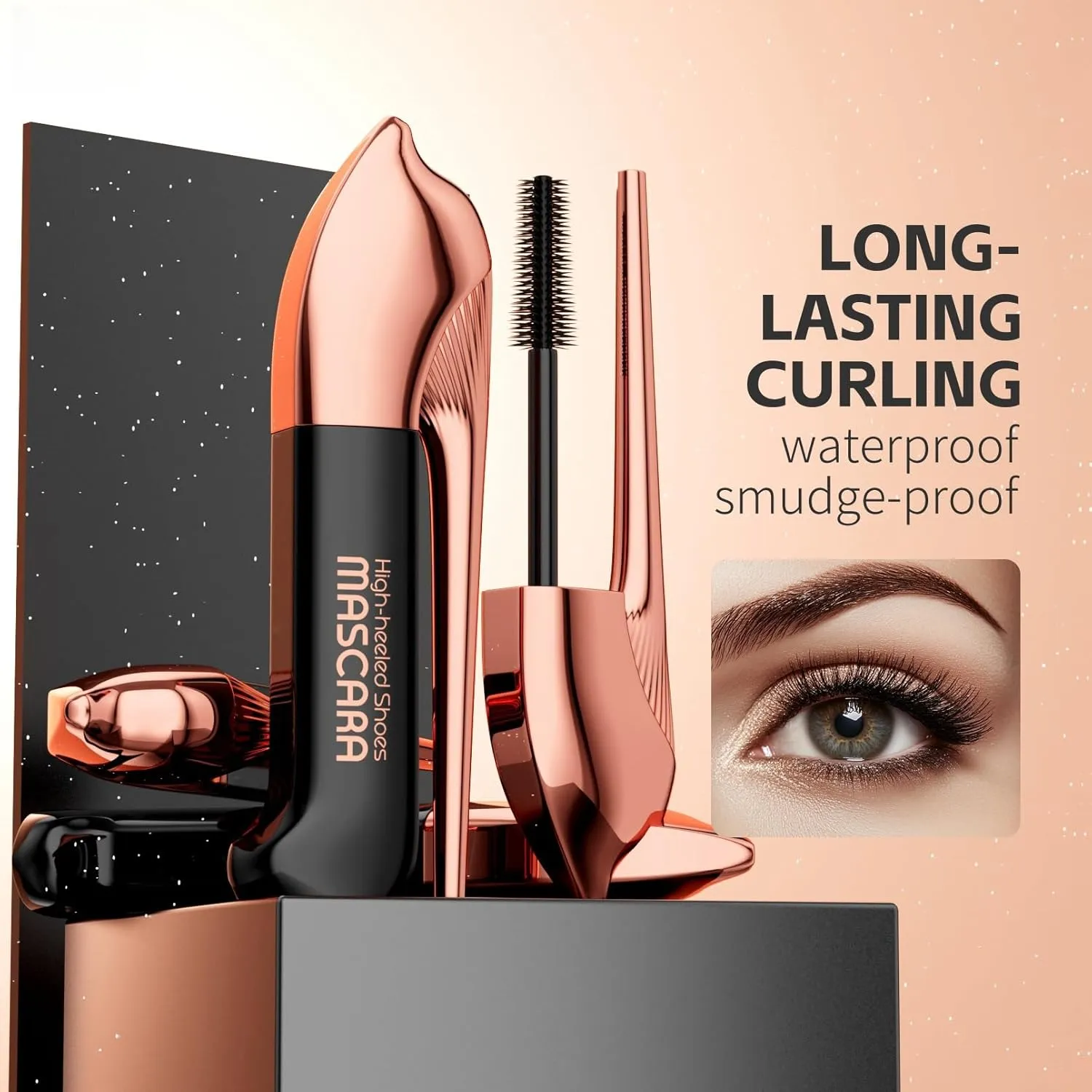 Volumizing & Lengthening Waterproof Mascara - Telescopic Tubing Black Mascara for Long-Lasting, Clump-Free Lashes, High-Heeled Shoes Design (2pcs)