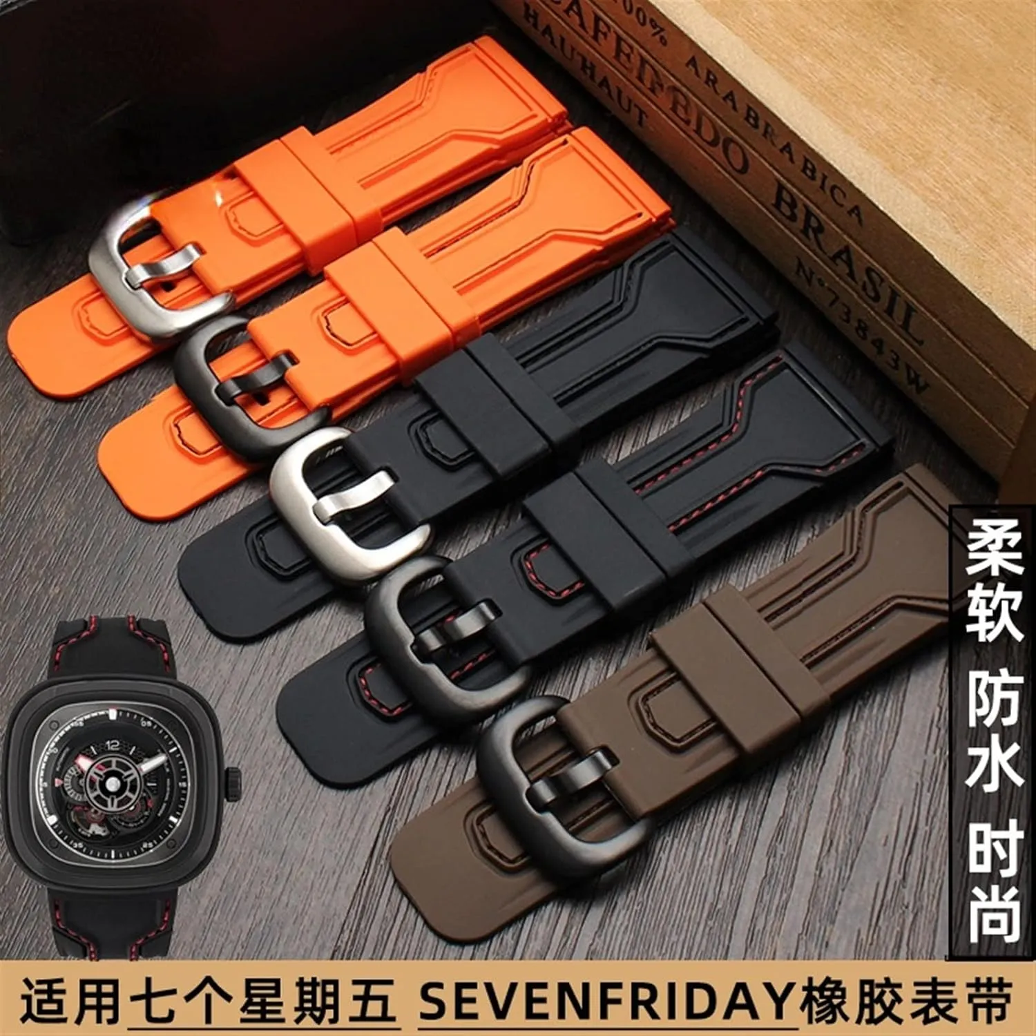 WatchBands for Seven Friday Rubber Watch Strap Egler Waterproof Watch Band Sevenfriday P Series Yp3c/02 (Color : Black-Black, Size : 28mm)
