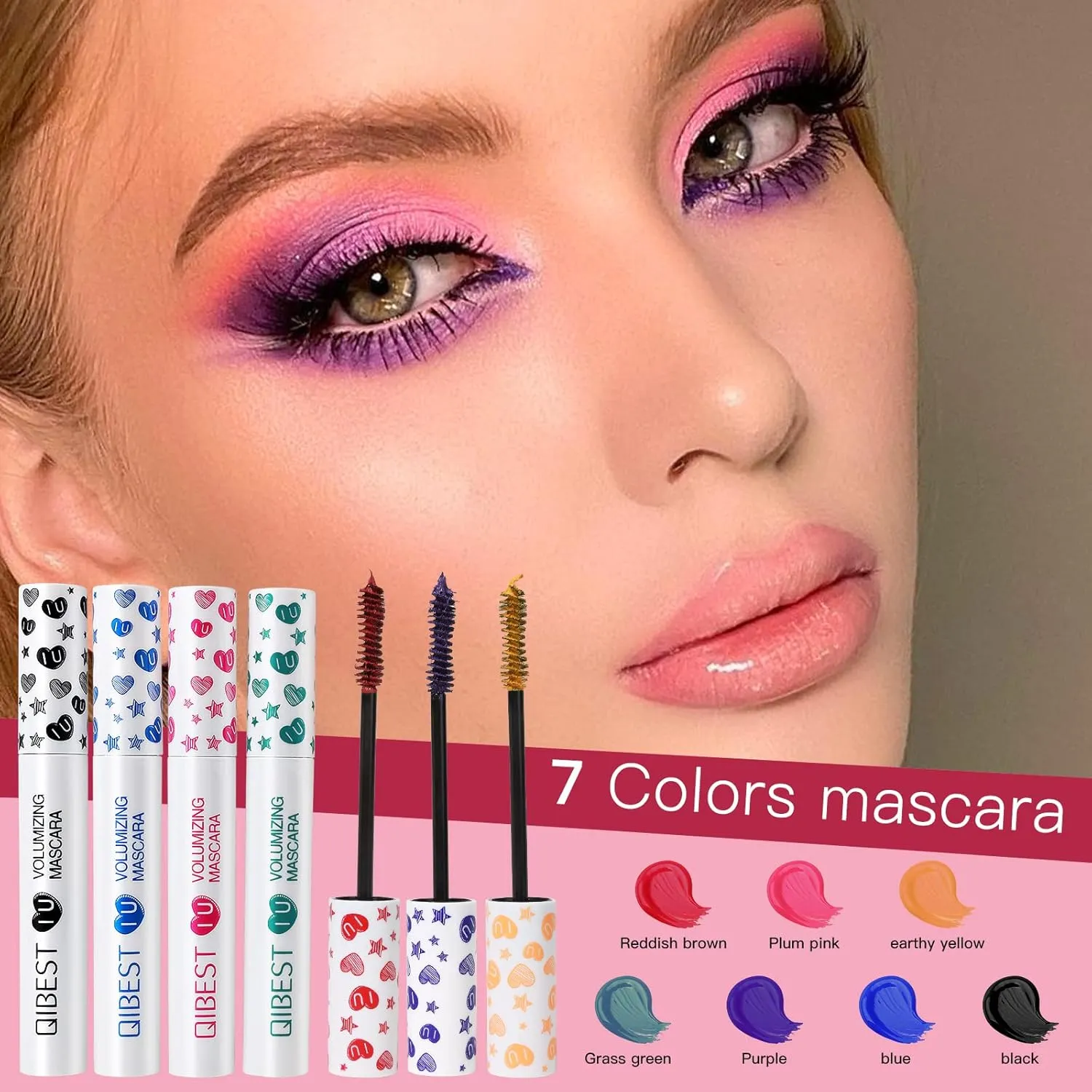 Waterproof Colorful Mascara 7 Colors Long Lasting Mascara Lengthening Voluminous Eyeliner Charming Mascara for Eyelash Eye Makeup (7PCS)