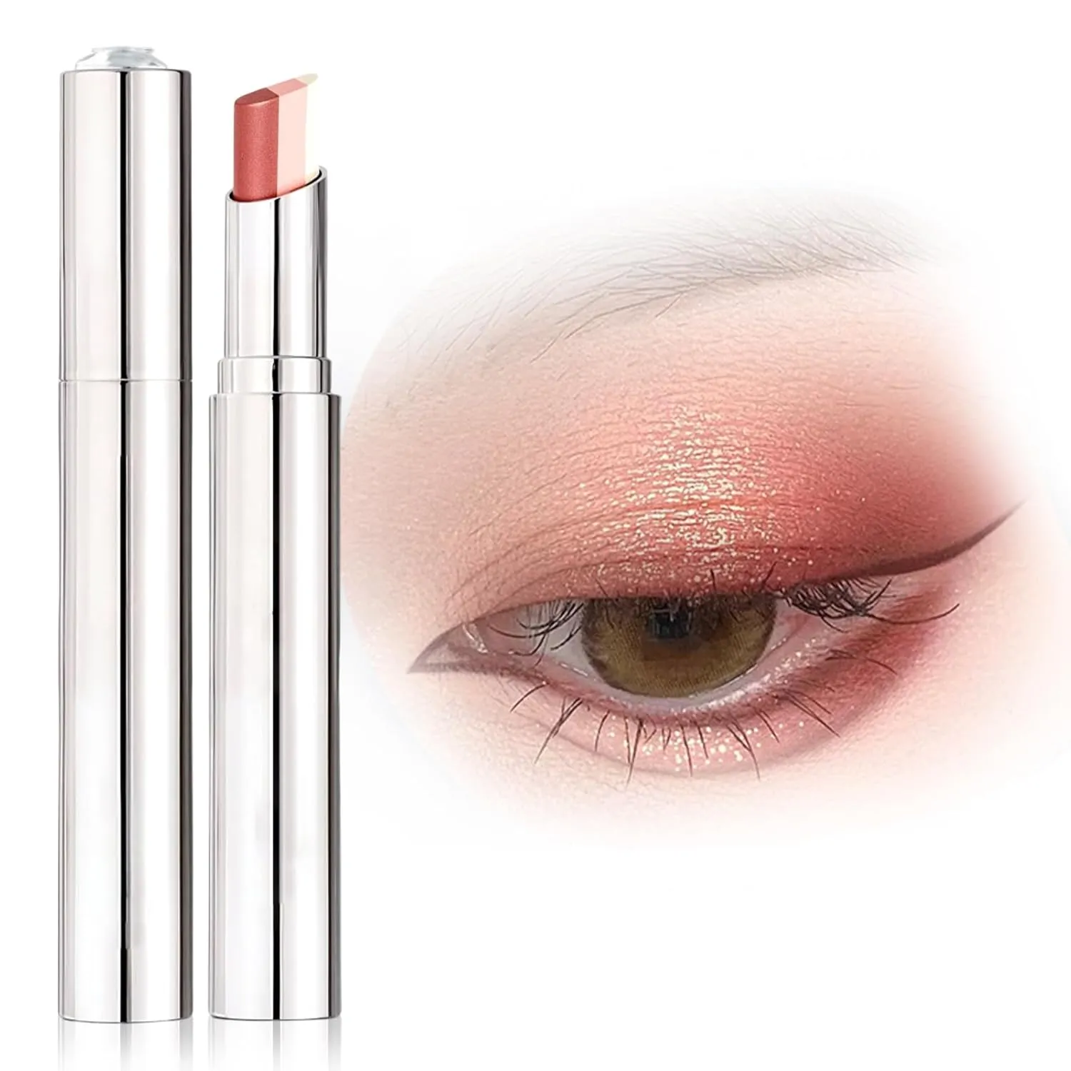 Waterproof Gradient Shimmer Eye-Shadow Stick, 2025 Upgrade 3-in-1 Cream Eyeshadow Sticks, Long-Lasting Glitter Eye-Shadow Stick Eye Brightener Pencil for Women Girls Layered Eye Makeup (#02 Pink)