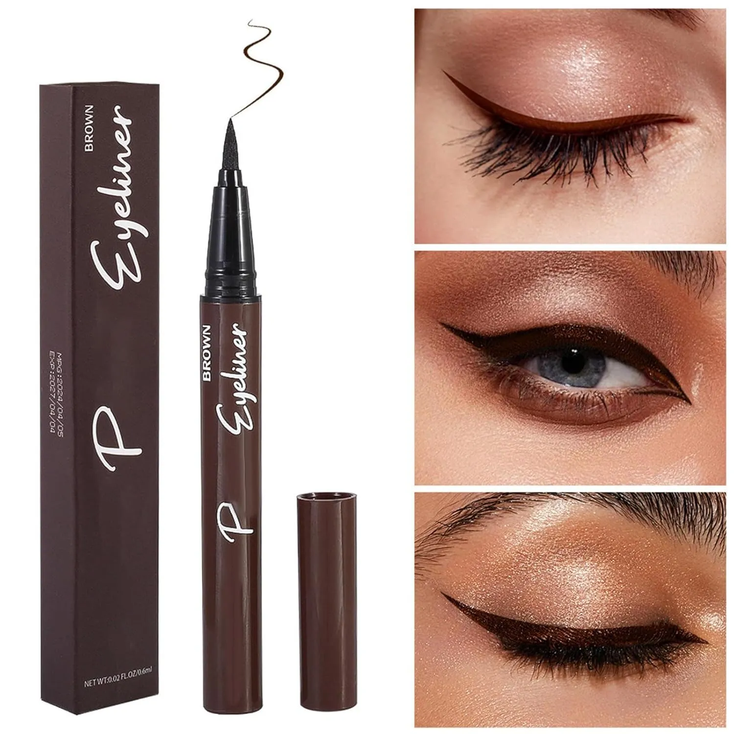 Waterproof Liquid Colorful Eyeliner, Black Brown Blue Eye Liner Makeup Pen, Waterproof Long Lasting Pocket Eyeliner with Micro Tip, Vegan Formula, Gift For Women