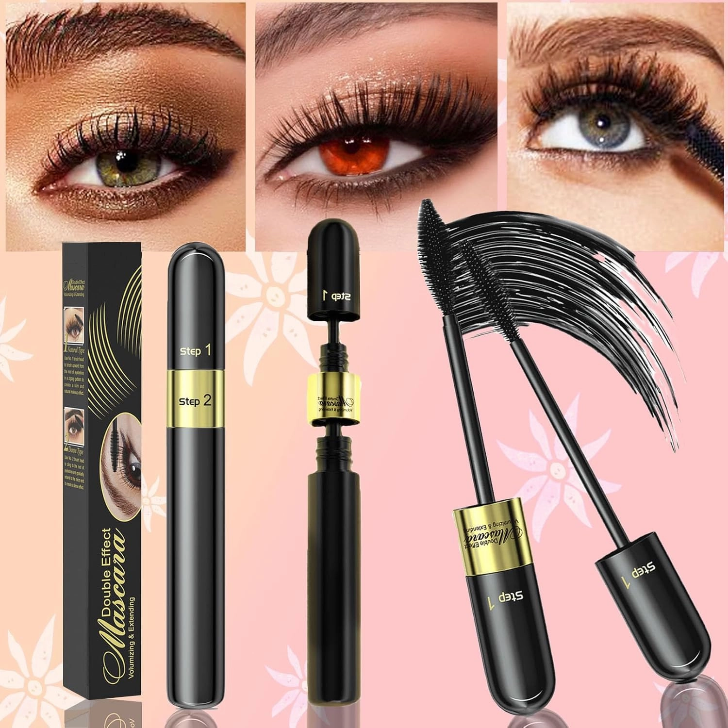 Waterproof Liquid Lash Extensions Mascara 2in1 Cool Black Volume Length Mascara Long-lasting Curling Smudge-proof No Clumping (1pcs Black Tube)