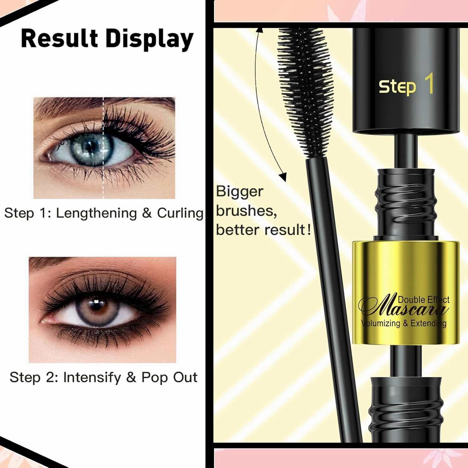 Waterproof Liquid Lash Extensions Mascara 2in1 Cool Black Volume Length Mascara Long-lasting Curling Smudge-proof No Clumping (1pcs Black Tube)