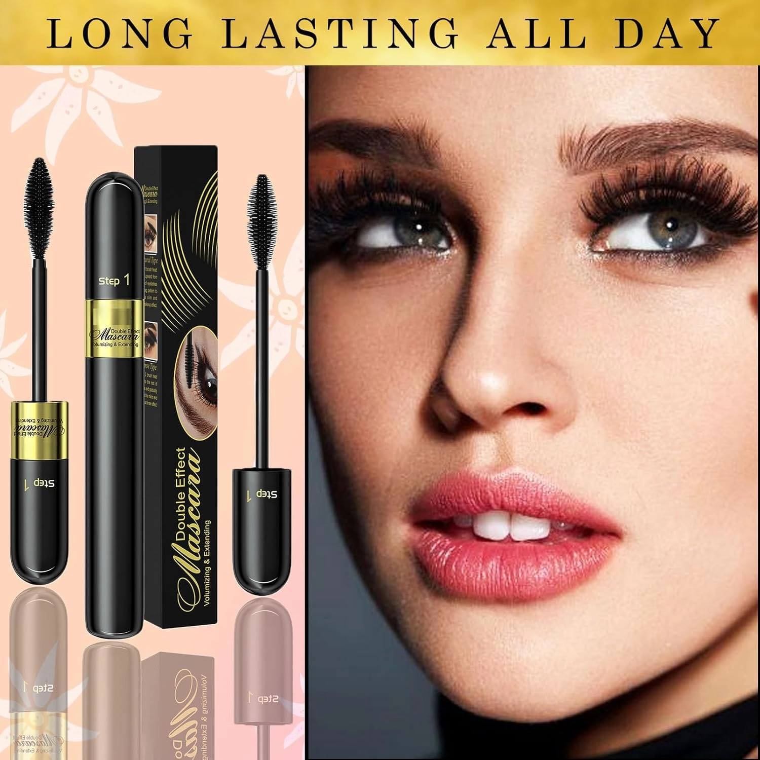 Waterproof Liquid Lash Extensions Mascara 2in1 Cool Black Volume Length Mascara Long-lasting Curling Smudge-proof No Clumping (1pcs Black Tube)