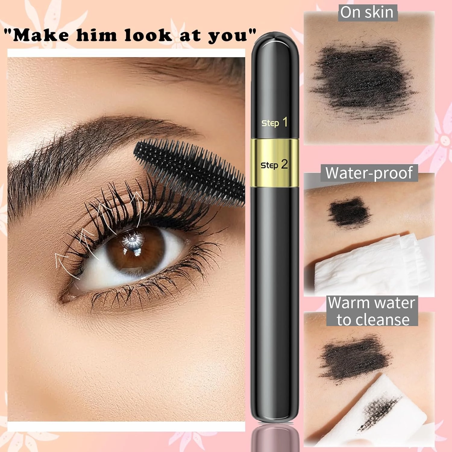 Waterproof Liquid Lash Extensions Mascara 2in1 Cool Black Volume Length Mascara Long-lasting Curling Smudge-proof No Clumping (1pcs Black Tube)