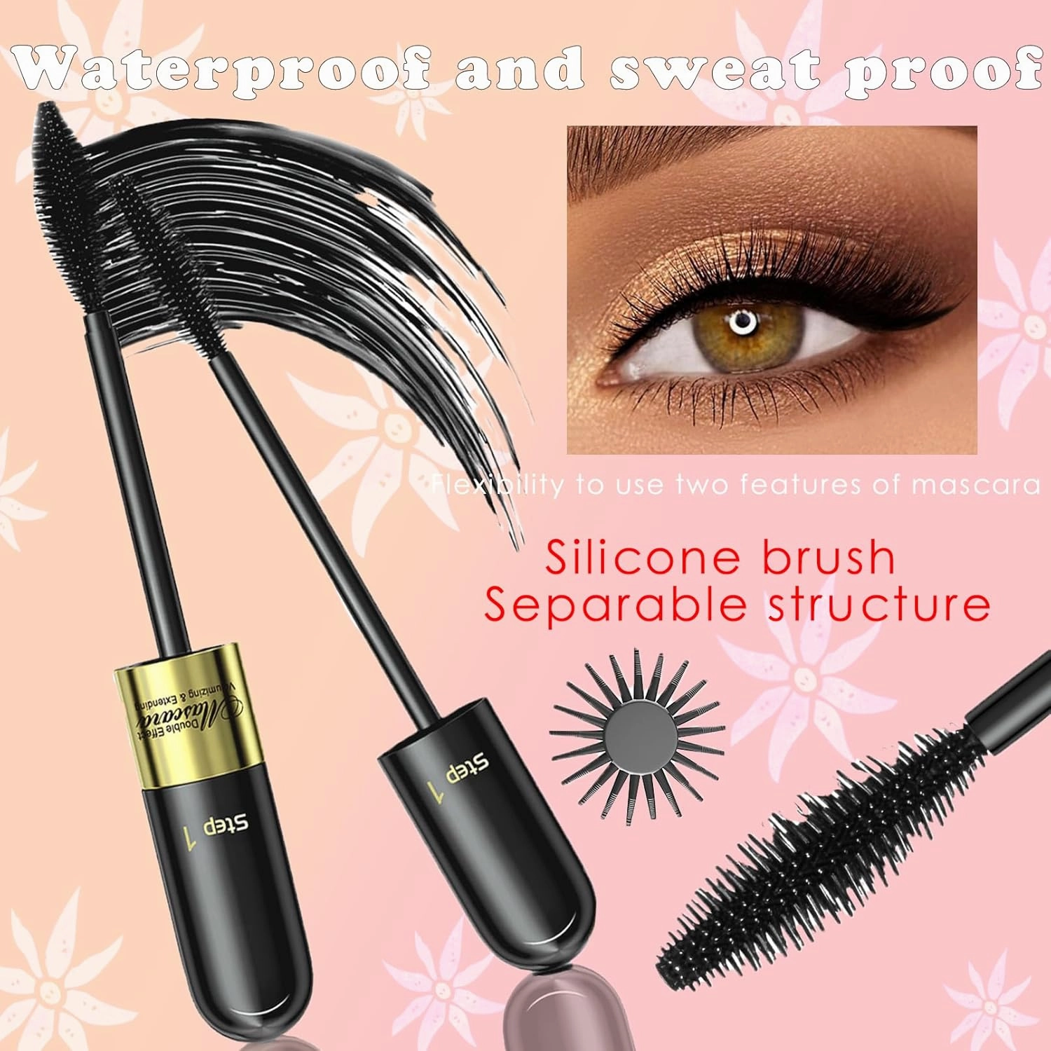 Waterproof Liquid Lash Extensions Mascara 2in1 Cool Black Volume Length Mascara Long-lasting Curling Smudge-proof No Clumping (1pcs Black Tube)