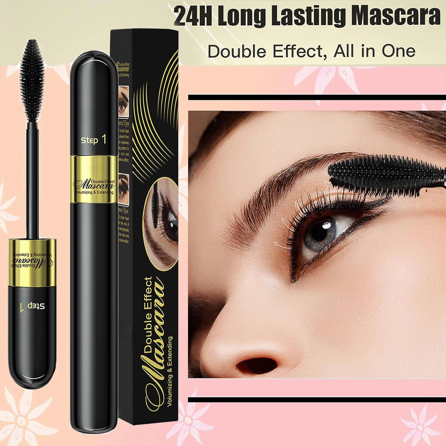 Waterproof Liquid Lash Extensions Mascara 2in1 Cool Black Volume Length Mascara Long-lasting Curling Smudge-proof No Clumping (1pcs Black Tube)