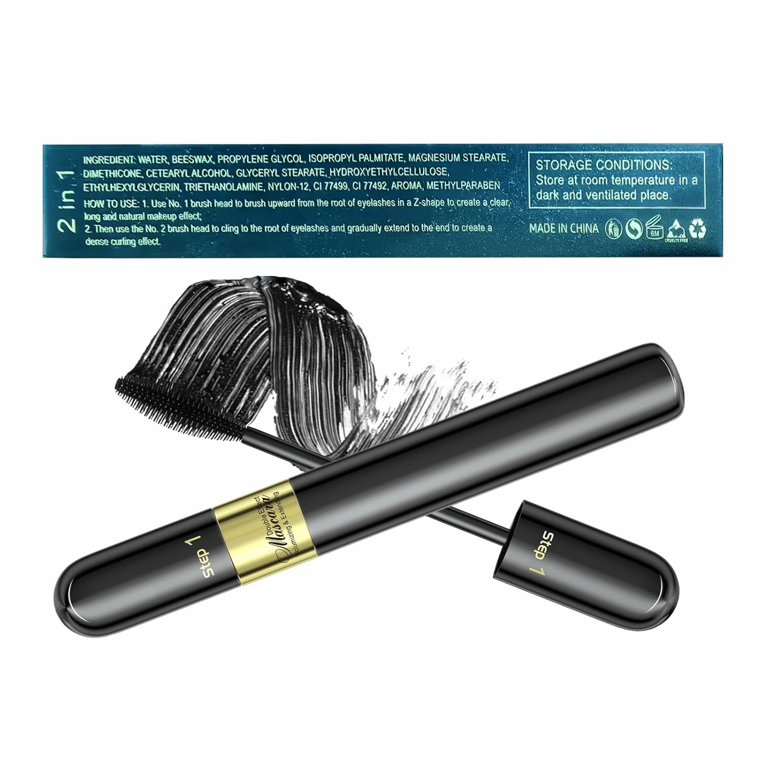 Waterproof Liquid Lash Extensions Mascara 2in1 Cool Black Volume Length Mascara Long-lasting Curling Smudge-proof No Clumping (1pcs Black Tube)