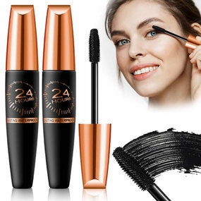 Waterproof Silk Fibre Thick Lengthening Mascara, 2025 New 4D Silk Fiber Lash Mascara, Waterproof Long Lasting Liquid Lash Extensions Mascara for Women (Black1, 2 Pcs)