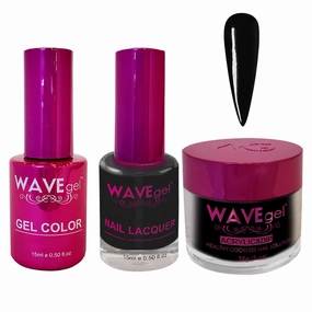 WAVEGEL Soak-Off Gel, Nail Lacquer & Acrylic/Dip Powder Matching Set - Princess Collection - #001 Super Black