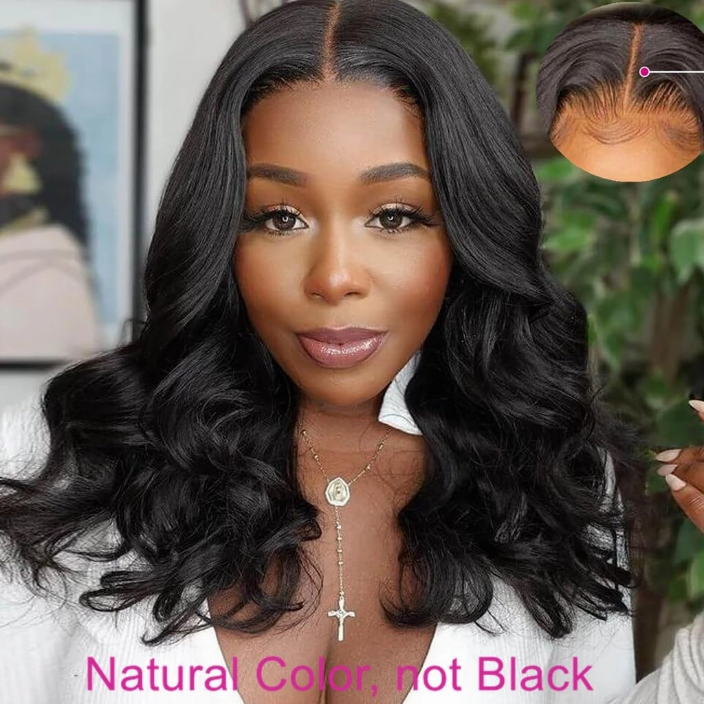 Wavy V Part Wig Wear And Go Glueless U Part Wig Body Wave Natural Black Synthtic Hair Soft As Human Hair Half Wigs For Black Women 180% Density (Black, 18 Inch)