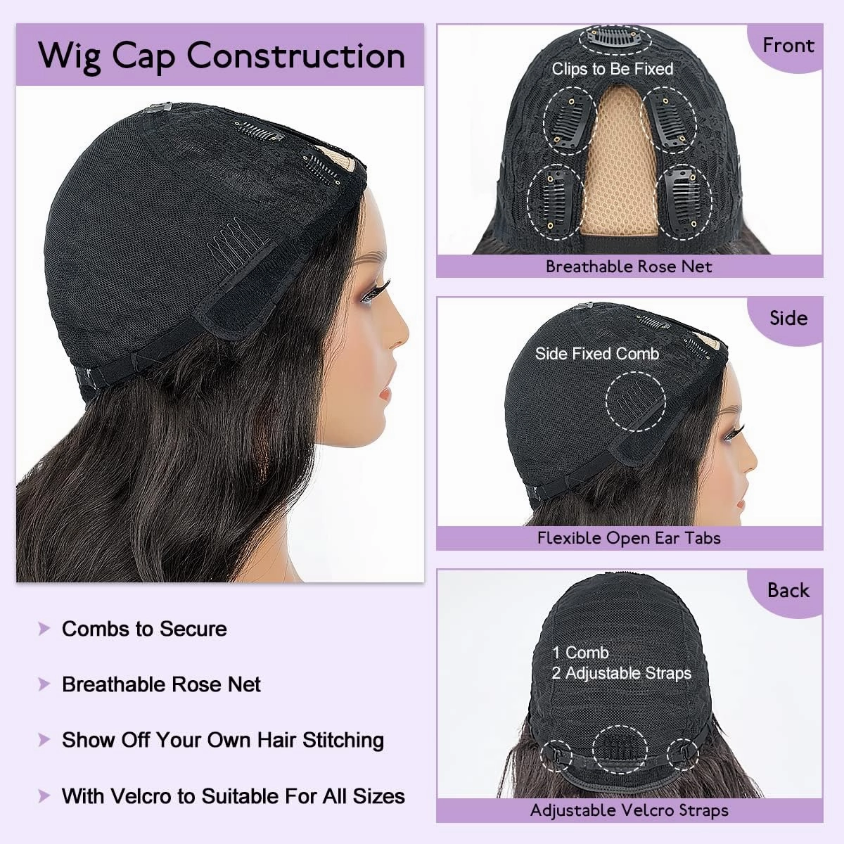 Wavy V Part Wig Wear And Go Glueless U Part Wig Body Wave Natural Black Synthtic Hair Soft As Human Hair Half Wigs For Black Women (Black, 22 Inch)