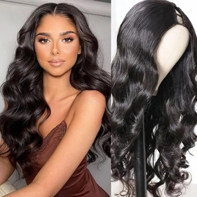Wavy V Part Wig Wear And Go Glueless U Part Wig Body Wave Natural Black Synthtic Hair Soft As Human Hair Half Wigs For Black Women (Dark Brown, 22 Inch)