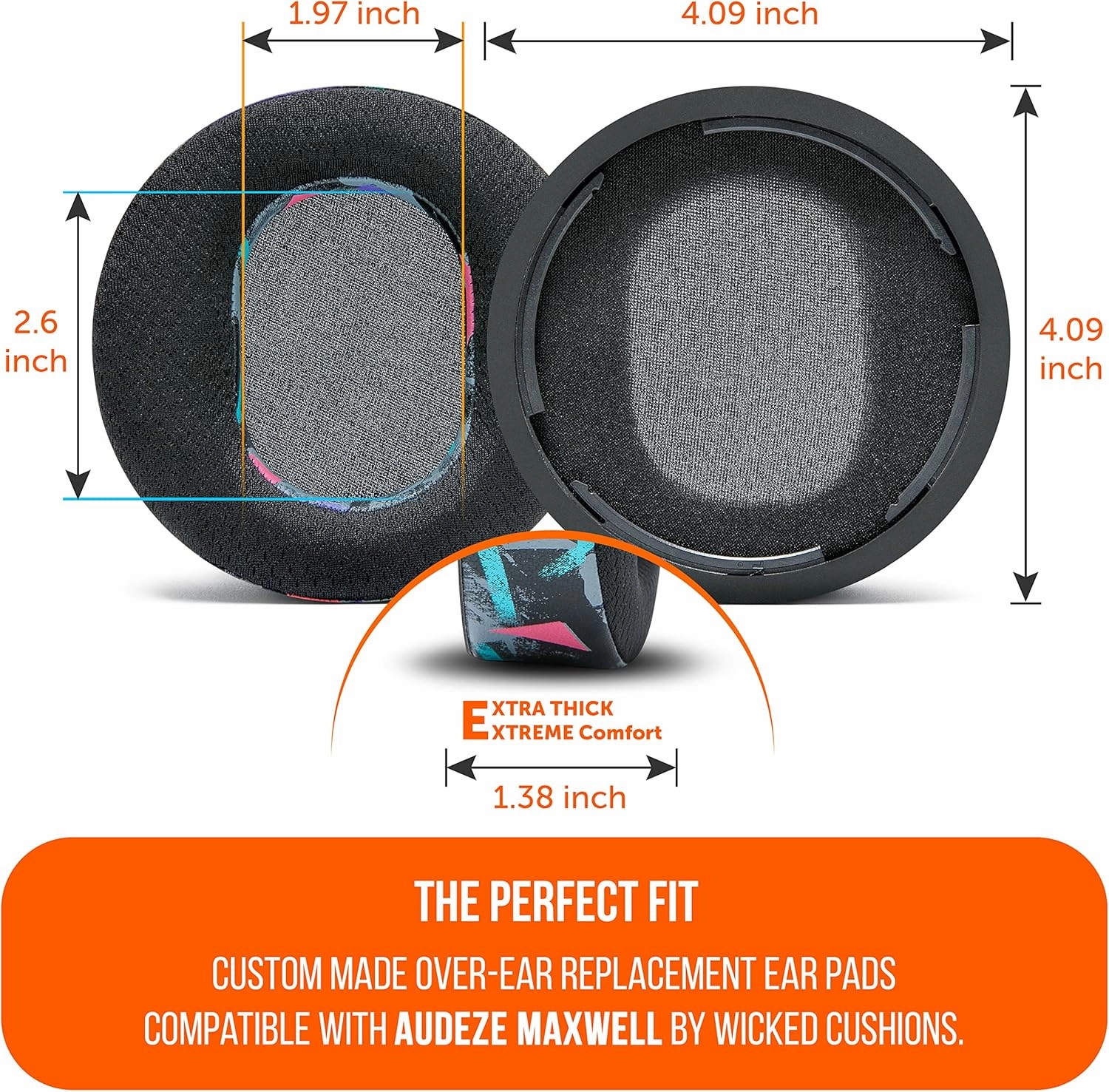 WC Freeze Maxwell - Cooling Gel Replacement Earpads for Audeze Maxwell Headphones by Wicked Cushions - Elevate Comfort, Durability, Thickness & Sound Isolation for Epic Gaming Sessions | 90's Black