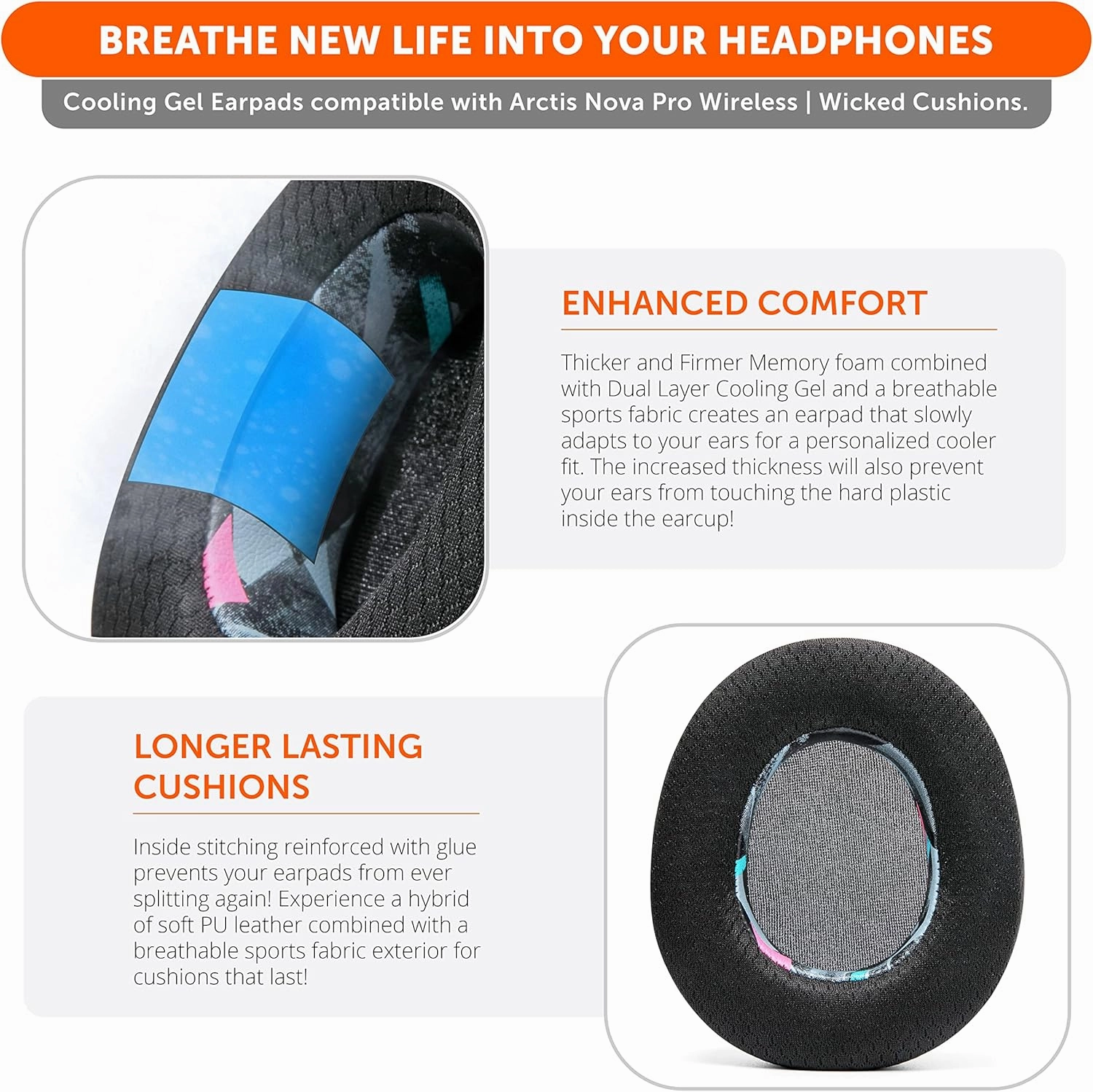 WC Freeze Nova Pro Wireless - Cooling Gel Earpads for Arctis Nova Pro Wireless ONLY (Doesn’t Fit Other Models), Made by Wicked Cushions, Improved Durability, Thickness & Sound Isolation | 90's Black