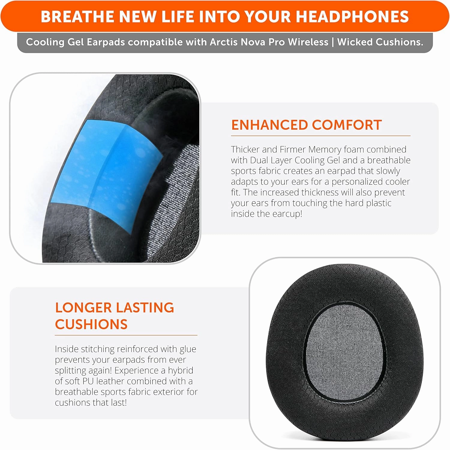 WC Freeze Nova Pro Wireless - Cooling Gel Earpads for Arctis Nova Pro Wireless ONLY (Doesn’t Fit Other Models), Made by Wicked Cushions, Improved Durability, Thickness & Sound Isolation | Black
