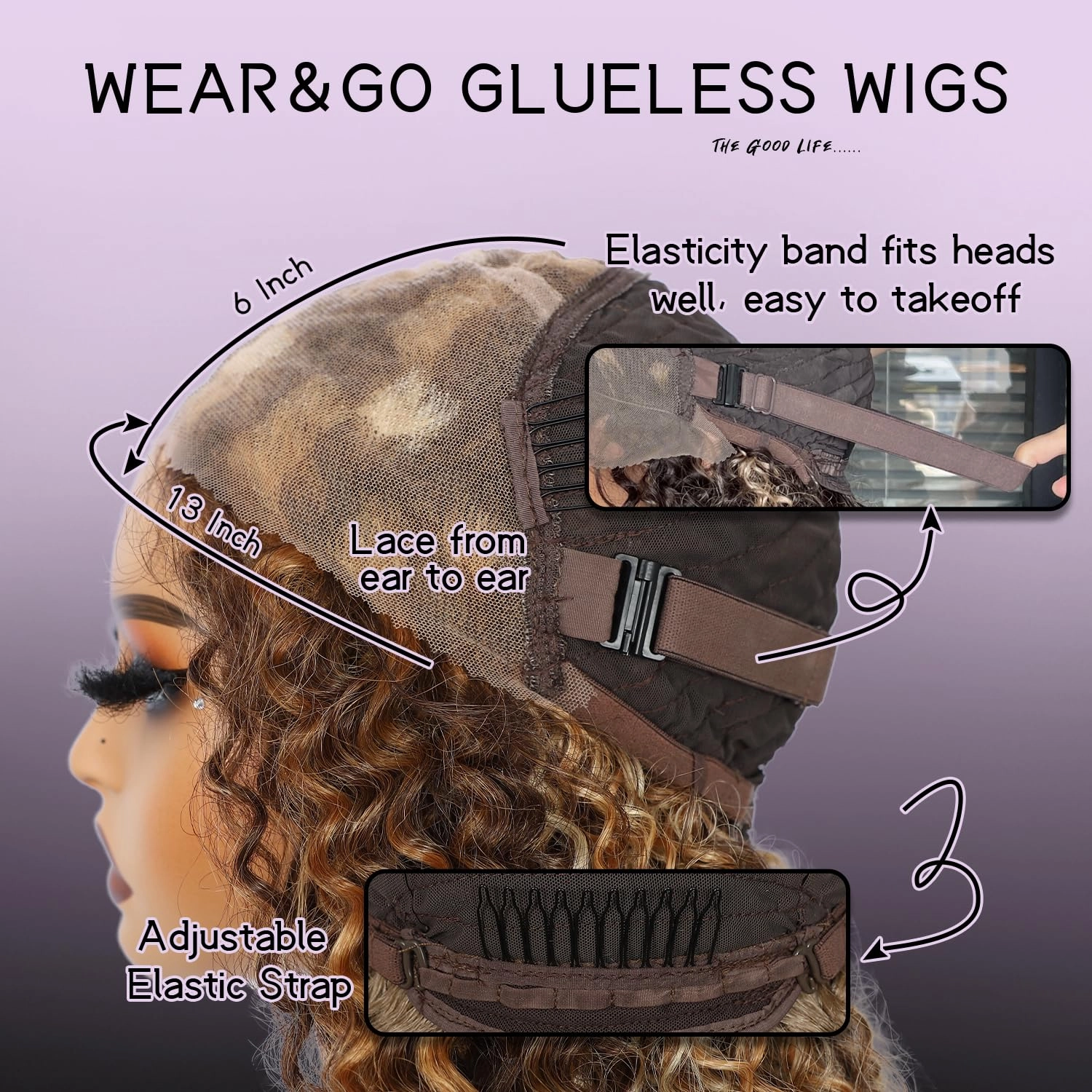 Wear and Go Glueless Pre Cut Lace Front Wig, 13x6 Brown Highlight Blonde Synthetic Lace Front Long Wig for Black Women Long Curly Pre plucked with Single Bleached Knots 26 Inch