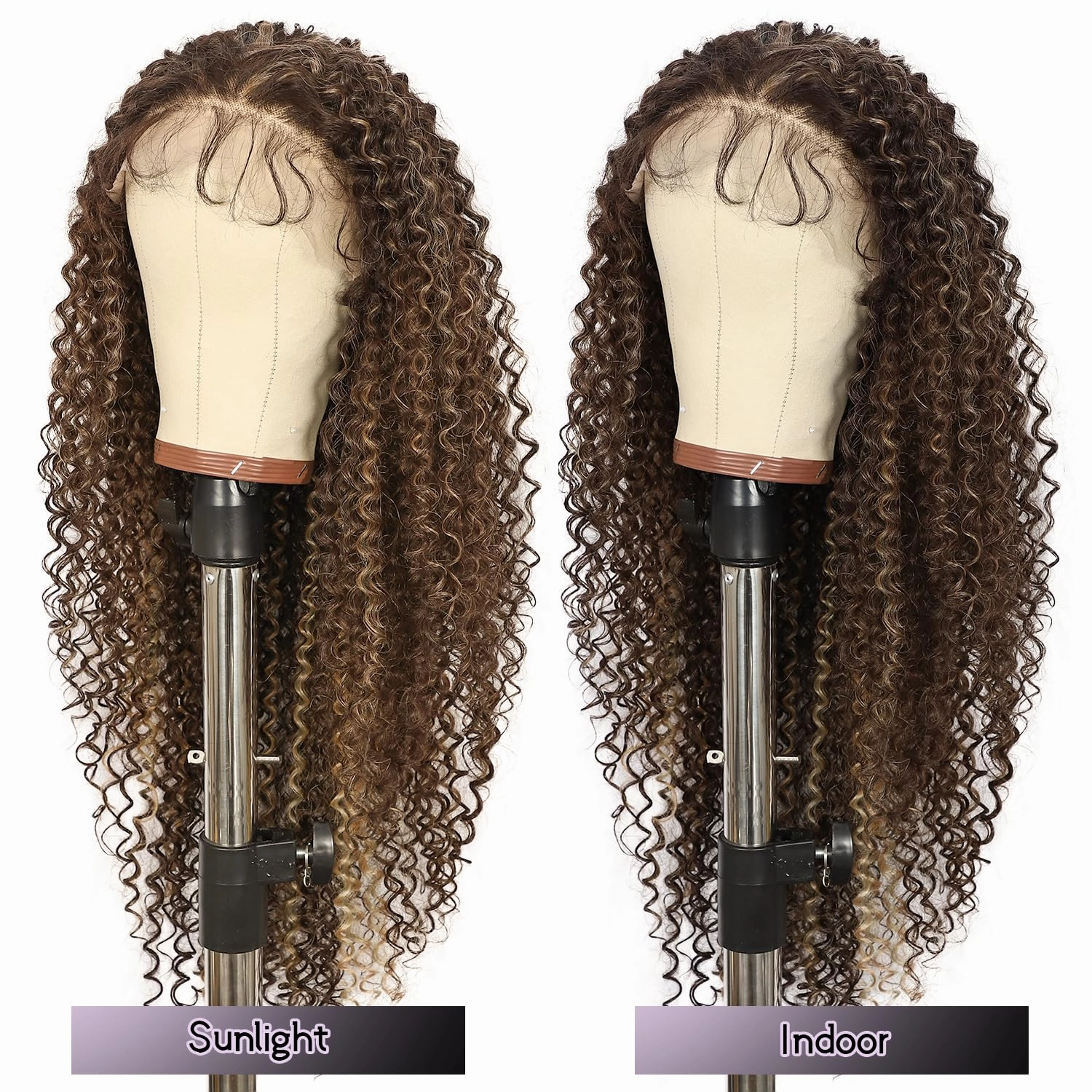 Wear and Go Glueless Pre Cut Lace Front Wig, 13x6 Brown Highlight Blonde Synthetic Lace Front Long Wig for Black Women Long Curly Pre plucked with Single Bleached Knots 26 Inch