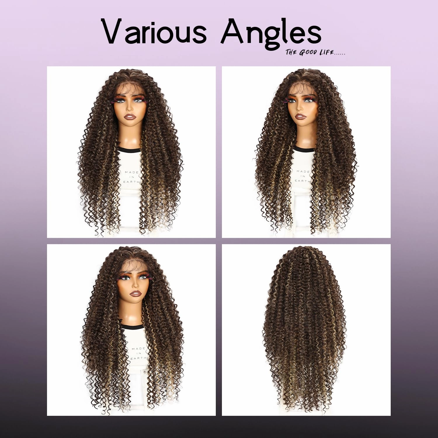 Wear and Go Glueless Pre Cut Lace Front Wig, 13x6 Brown Highlight Blonde Synthetic Lace Front Long Wig for Black Women Long Curly Pre plucked with Single Bleached Knots 26 Inch