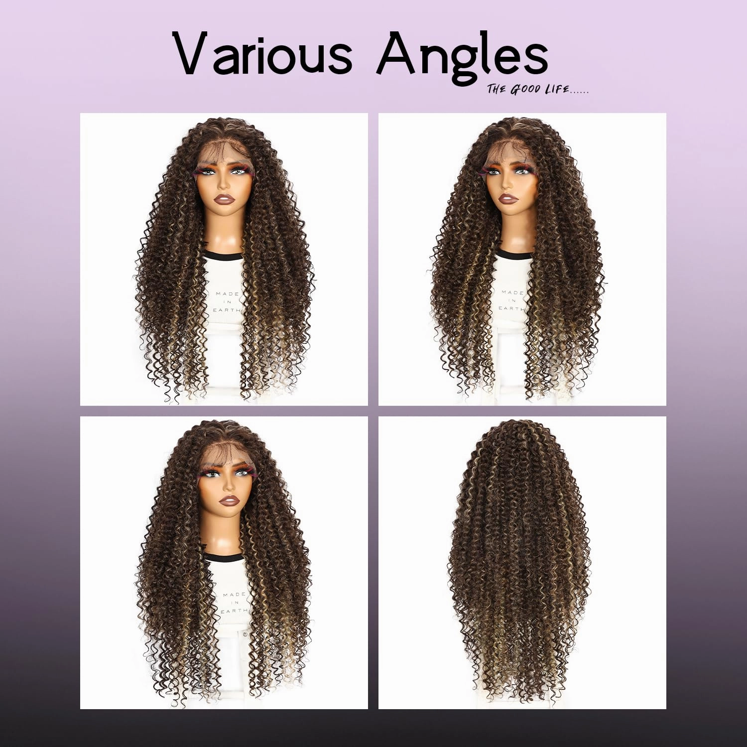 Wear and Go Glueless Synthetic Wig, 13x6 Brown Highlight Blonde Synthetic Lace Front Long Wig for Black Women Long Curly Pre plucked with Single Bleached Knots 26 Inch