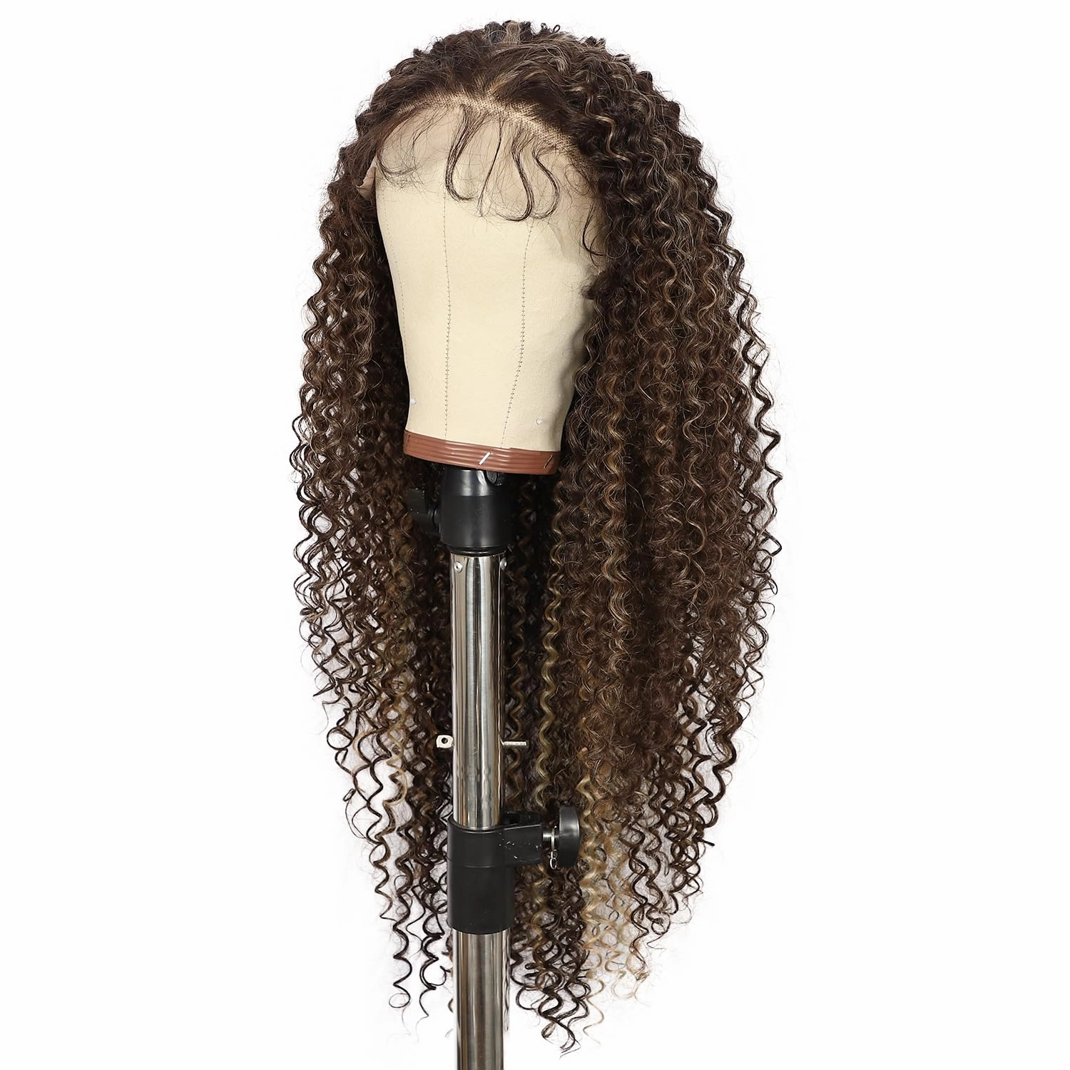 Wear and Go Glueless Synthetic Wig, 13x6 Brown Highlight Blonde Synthetic Lace Front Long Wig for Black Women Long Curly Pre plucked with Single Bleached Knots 26 Inch